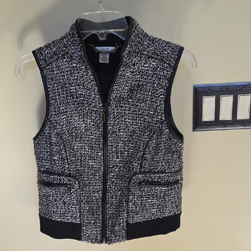 Cache Black & White Tweed Zip-Front Vest